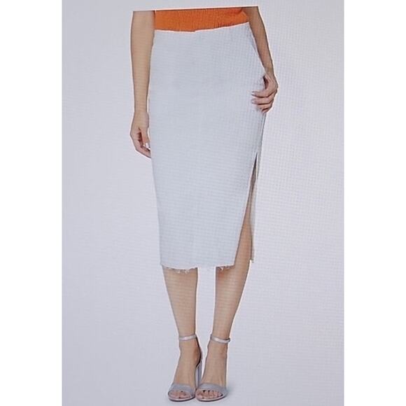 Sam Edelman Dresses & Skirts - Sam Edelman Maribelle White Denim Midi Skirt Raw Hem Side Slit NWT 27